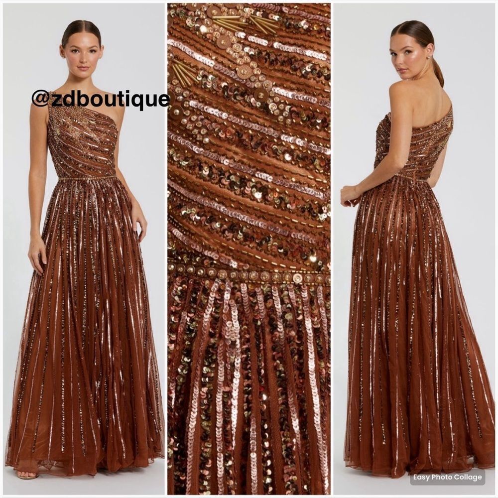 MAC DUGGAL 5220 Size 14 Copper Brown Sequin Beaded Long Formal Maxi Gown Dress